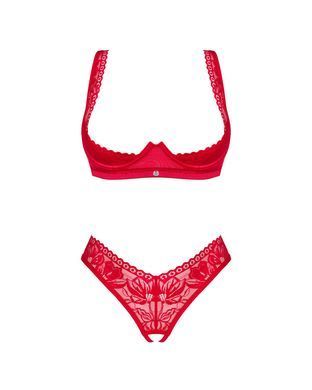 Комплект білизни Obsessive Lacelove cupless 2-pcs set XL/2XL Red, відкритий доступ, відкриті груди SO8654 фото