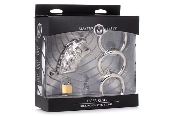 Клітка для пеніса Master Series: Tiger King Cock Cage With Lock, три кільця, замок, три ключі SO8795 фото