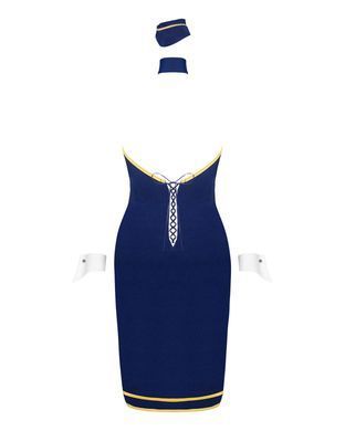 Еротичний костюм стюардеси Obsessive Stewardess uniform M/L, blue, сукня, пілотка, шарф, манжети SO7730 фото