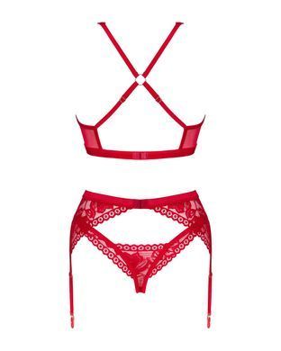 Комплект білизни Obsessive Lacelove cupless 3-pcs set XL/2XL Red, бюстгальтер, стрінги, пояс для пан SO8657 фото