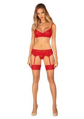 Панчохи Obsessive Ingridia stockings M/L, бежеві з червоною резинкою SO9041 фото
