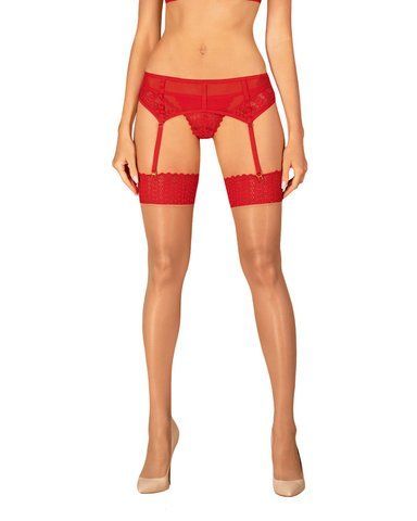 Панчохи Obsessive Ingridia stockings M/L, бежеві з червоною резинкою SO9041 фото