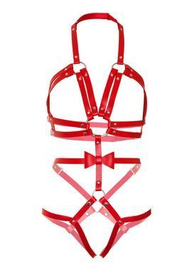Портупея-тедді з ременів Leg Avenue Studded O-ring harness teddy S,M,L Red, екошкіра SO8560 фото