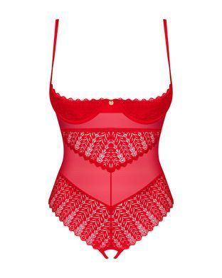Боді з доступом Obsessive Ingridia crotchless teddy XS/S, червоне, відкриті груди SO9025 фото