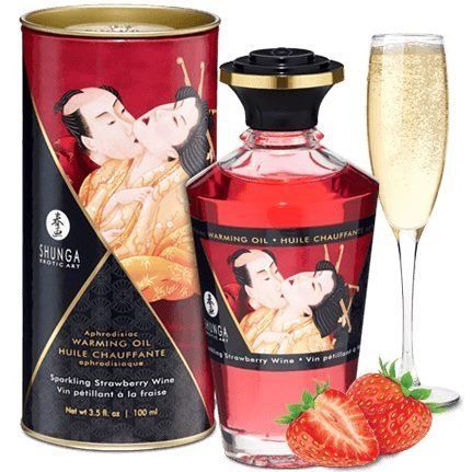 Масло для поцілунків зі смаком полуниці і шампанського Shunga Aphrodisiac Warming Oil Strawberry Wine, 100 мл 500240 фото