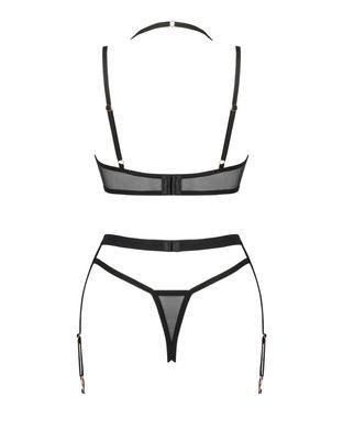 Комплект білизни Obsessive Selinne 3-pcs set XL/2XL Black, бюстгальтер, стрінги пояс для панчіх SO8669 фото