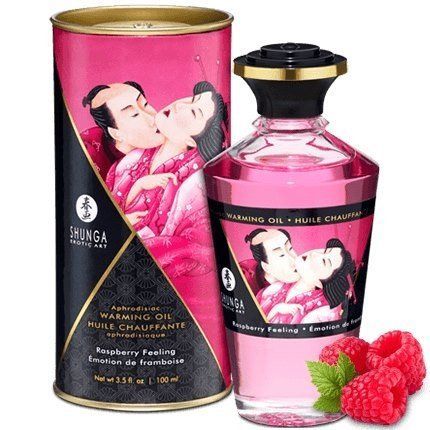 Масло для поцілунків зі смаком малини Shunga Aphrodisiac Warming Oil Raspberry, 100 мл 500235 фото