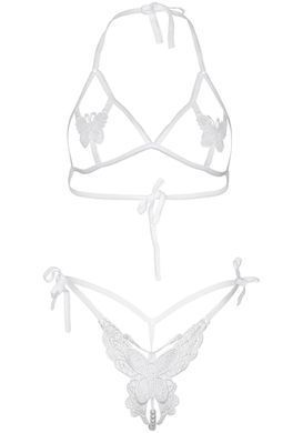 Комплект Leg Avenue Open cup bra and pearl panty White SO9155 фото