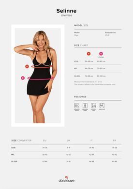 Сорочка Obsessive Selinne chemise & thong M/L Black, стрінги, подвійні бретелі SO8671 фото