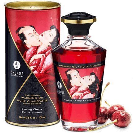 Масло для поцілунків зі смаком вишні Shunga Aphrodisiac Warming Oil Blazing Cherry, 100 мл 500236 фото