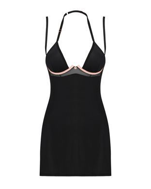 Сорочка Obsessive Selinne chemise & thong XL/2XL Black, стрінги, подвійні бретелі SO8672 фото