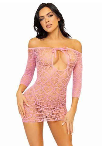 Сукня-сітка з сердечками Leg Avenue Heart net mini dress Pink, зав&rsquo;язки, відкриті плечі, one size SO7960 фото