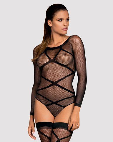 Бодістокінг Obsessive Bodystocking G320 S/M/L, панчохи, боді, декор у вигляді ліній SO7241 фото