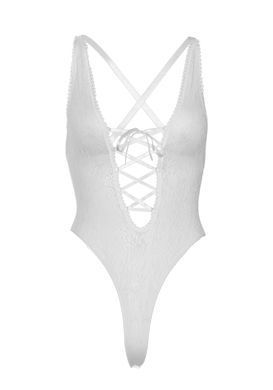 Мереживне боді Leg Avenue Floral lace thong teddy White, шнурівка на грудях, one size SO7963 фото