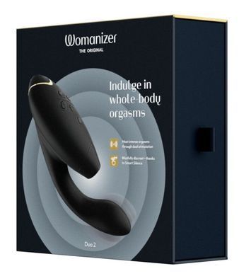Подвійний вакуумний кліторальний стимулятор з вібрацією Womanizer Duo 2 - Black, незалежні мотори SO8754 фото