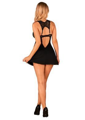 Сорочка бебі-дол з мереживом на грудях Obsessive Donna Dream babydoll XS/S Black, стрінги SO8630 фото