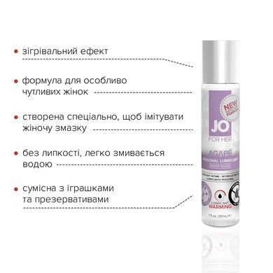 Розігрівальна змазка System JO AGAPE &mdash; WARMING (30 мл) без гліцерину, гліколю та парабенів SO1493 фото