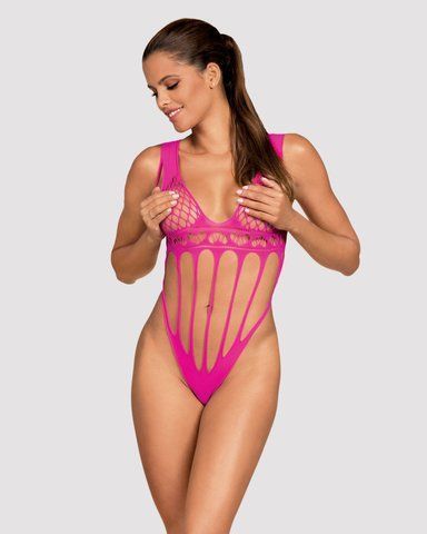 Сітчастий бодістокінг із поздовжніми вирізами Obsessive B121 teddy S/M/L, рожевий SO7209 фото