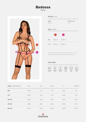 Боді зі стреп із доступом Obsessive Badossa crotchless teddy S/M, чорний SO7215 фото