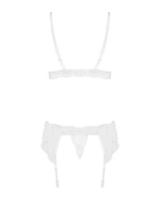 Мереживний комплект білизни Obsessive 810-SEG-1 S/M White, бюстгальтер, стрінги, пояс для панчіх SO7165 фото