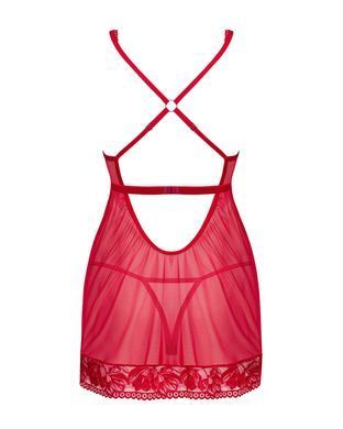 Прозора сорочка бебі-дол Obsessive Lacelove babydoll & thong XL/2XL Red, мереживо, стрінги SO8648 фото