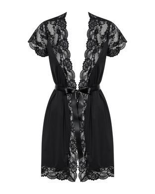 Сатиновий відкритий пеньюар на поясі Obsessive 810-PEI&ndash;1 peignoir black S/M, чорний SO7160 фото