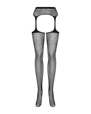 Сітчасті панчохи-стокінги з квітковим малюнком Obsessive Garter stockings S207 S/M/L, чорні, імітаці SO7266 фото