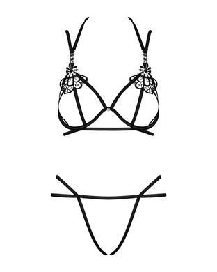 Еротичний комплект зі стреп Obsessive Badossa 2-pcs set S/M, чорний, з доступом, бюстгальтер, стрінг SO7217 фото