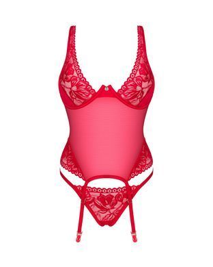 Прозорий корсет Obsessive Lacelove corset M/L Red, мереживо, підв&rsquo;язки для панчіх SO8650 фото
