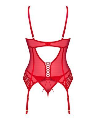 Комплект корсет та стрінги Obsessive Ingridia corset & thong XL/2XL, червоний SO9030 фото