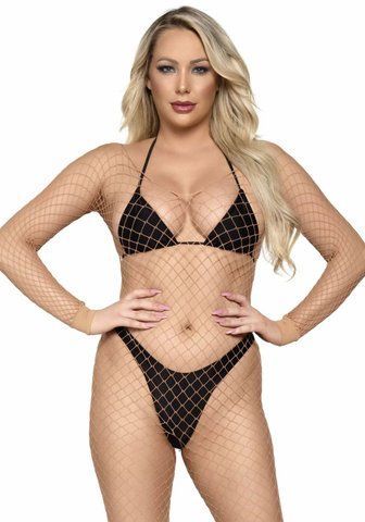 Бодістокінг у велику сітку Leg Avenue Long Sleeved Bodystocking One size Nude, довгий рукав SO8615 фото
